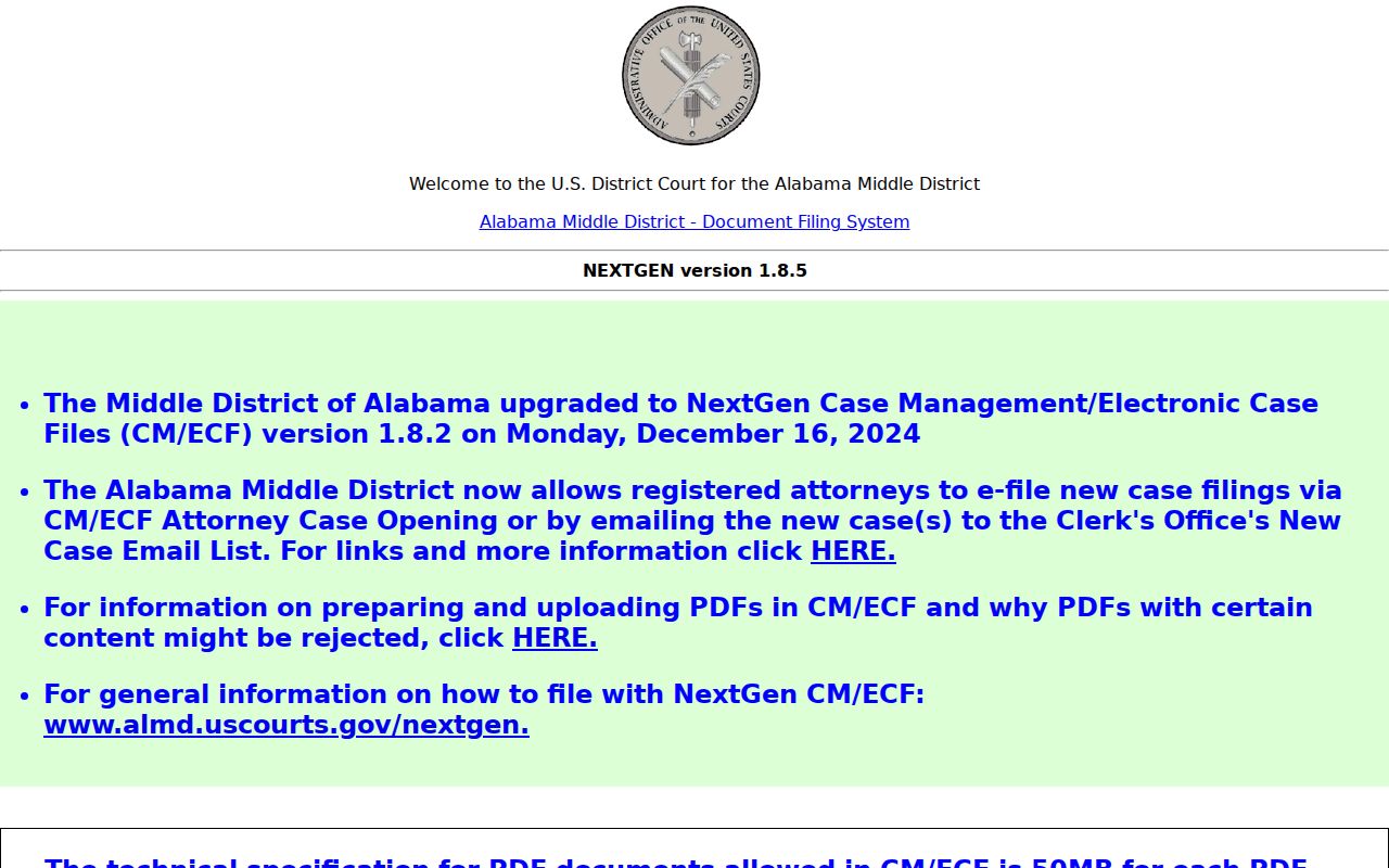 Coffee County federal criminal docket Middle District CM ECF portal