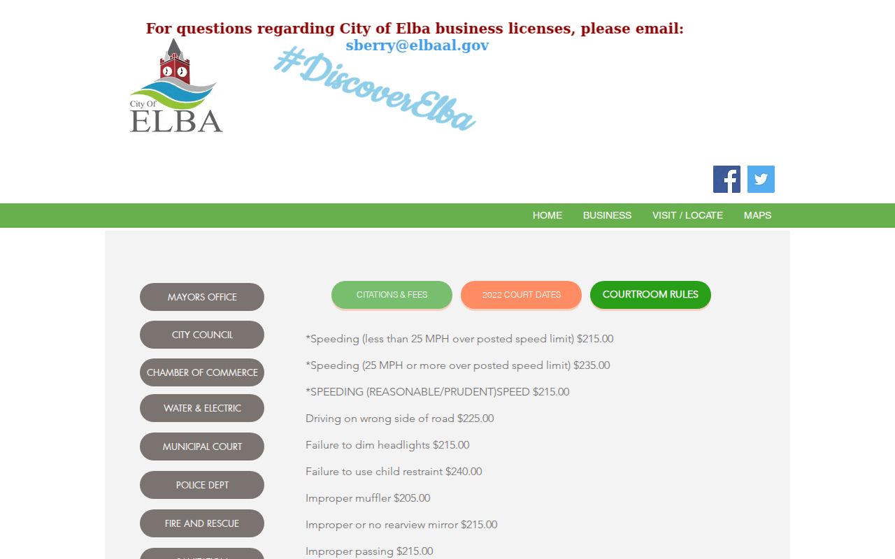 Elba court docket citation and fee information