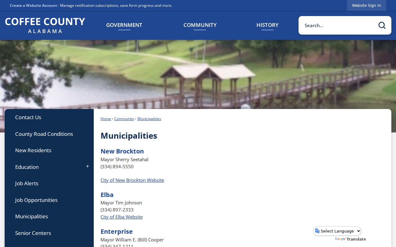 Enterprise court docket context in Coffee County municipalities