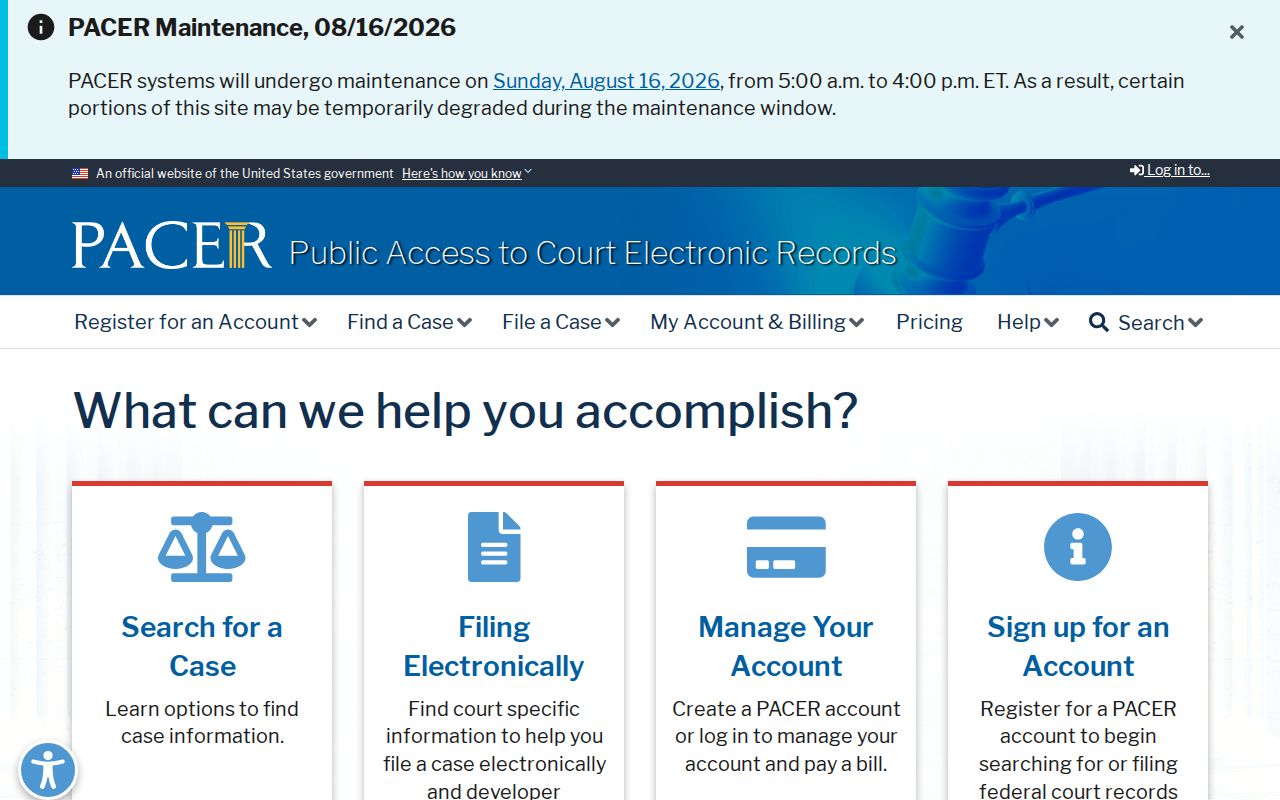 Kinston federal court docket search through PACER